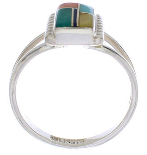 Southwest Multicolor Silver Ring Size 6-1/4 EX43203